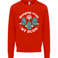 Funny Weed Hanging With My Buds Cannabis Kids Sweatshirt Jumper Bright Red