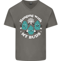 Funny Weed Hanging With My Buds Cannabis Mens V-Neck Cotton T-Shirt Charcoal