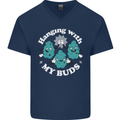 Funny Weed Hanging With My Buds Cannabis Mens V-Neck Cotton T-Shirt Navy Blue