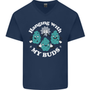 Funny Weed Hanging With My Buds Cannabis Mens V-Neck Cotton T-Shirt Navy Blue