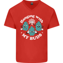 Funny Weed Hanging With My Buds Cannabis Mens V-Neck Cotton T-Shirt Red