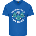 Funny Weed Hanging With My Buds Cannabis Mens V-Neck Cotton T-Shirt Royal Blue