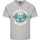 Funny Weed Hanging With My Buds Cannabis Mens V-Neck Cotton T-Shirt Sports Grey