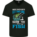 Funny Women Fishing Female Fisherman Mens V-Neck Cotton T-Shirt Black