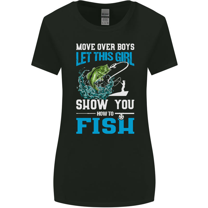 Funny Women Fishing Female Fisherman Womens Wider Cut T-Shirt Black