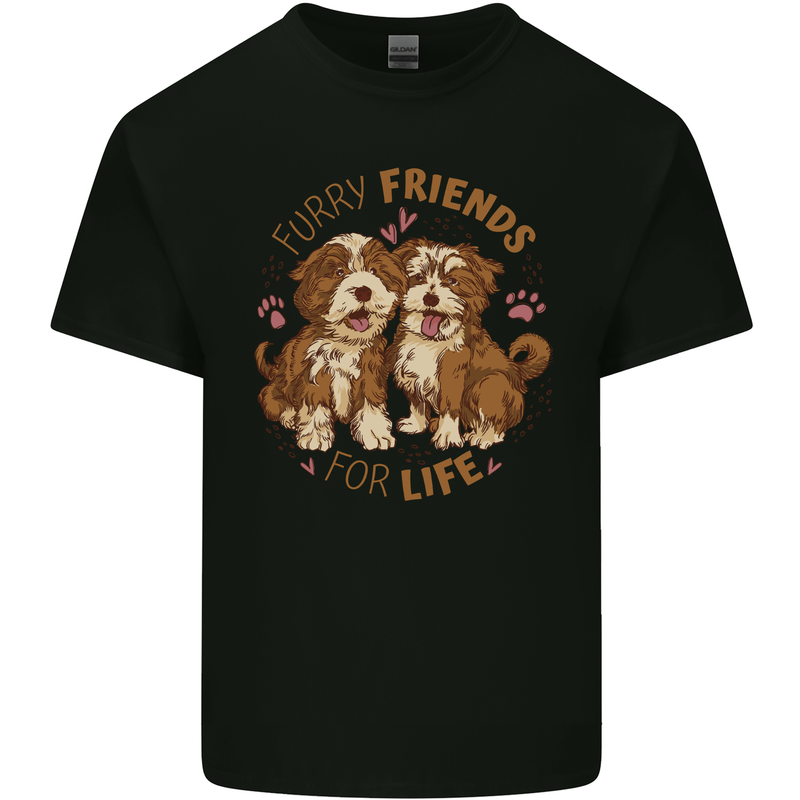Furry Friends For Life Two Cute Dog Mens Cotton T-Shirt Tee Top Black