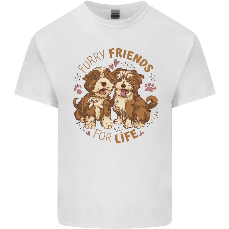 Furry Friends For Life Two Cute Dog Mens Cotton T-Shirt Tee Top White