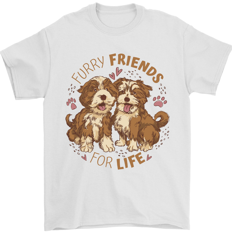 Furry Friends For Life Two Cute Dog Mens T-Shirt 100% Cotton White