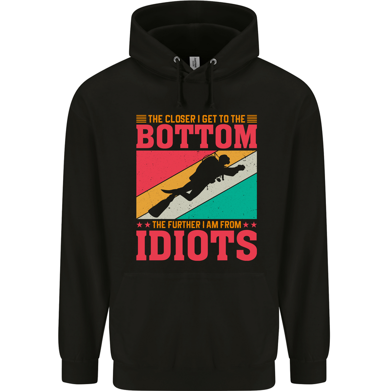 Further From Idiots Funny Scuba Diving Diver Childrens Kids Hoodie Black