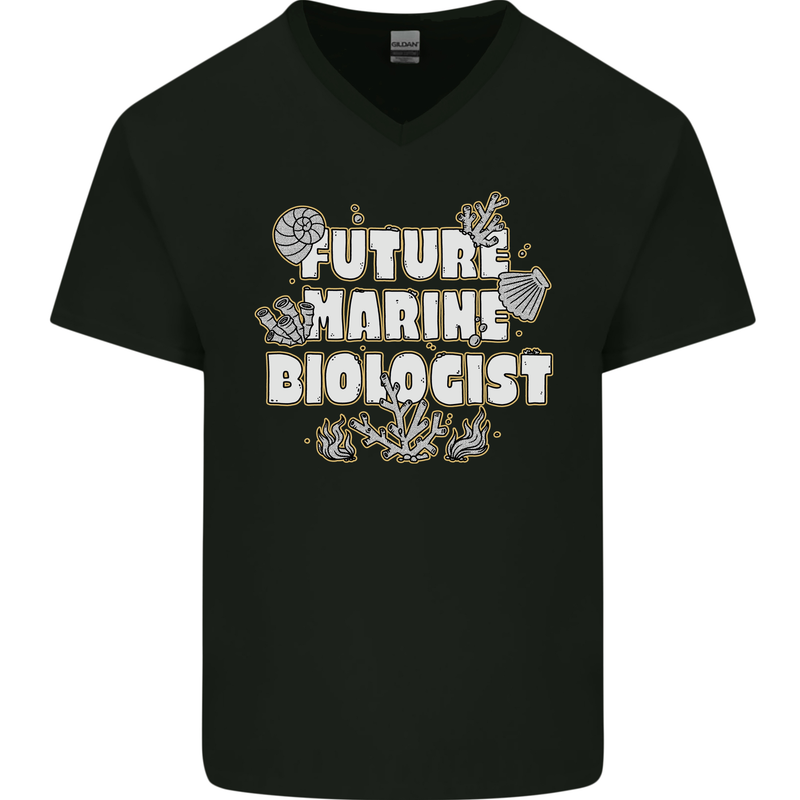 Future Marine Biologist Mens V-Neck Cotton T-Shirt Black