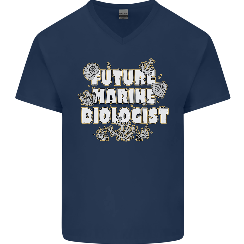 Future Marine Biologist Mens V-Neck Cotton T-Shirt Navy Blue