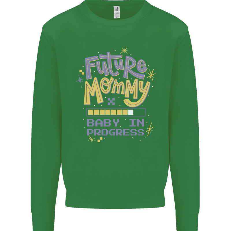 Future Mommy New Baby in Progress Pregnancy Kids Sweatshirt Jumper Irish Green