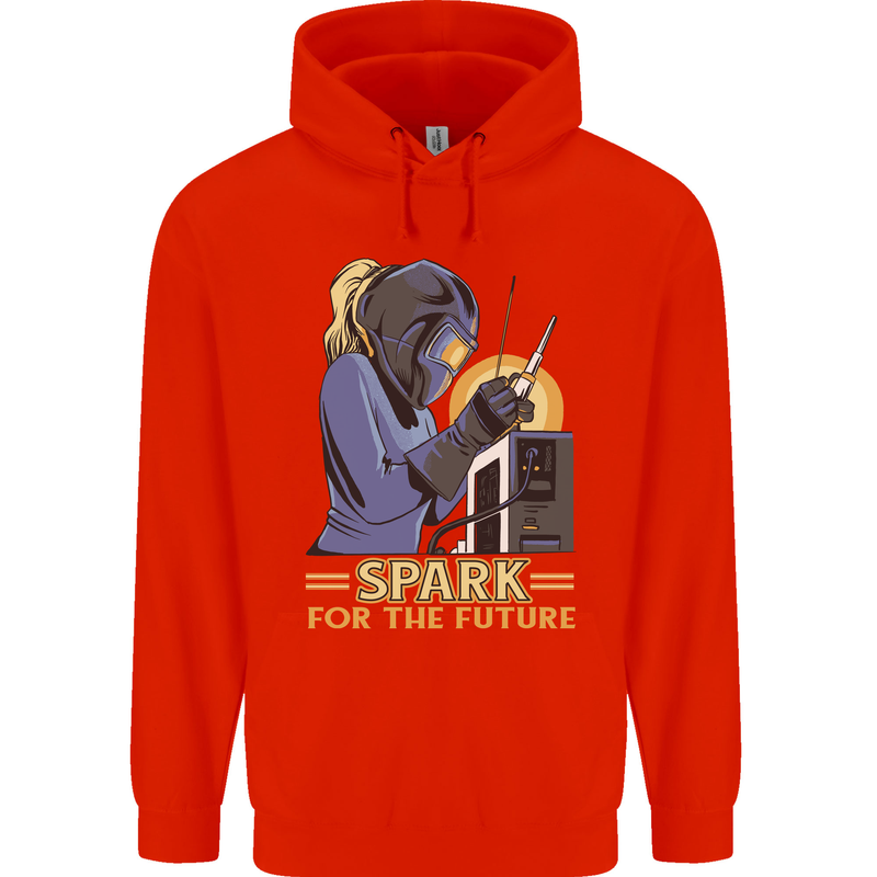 Future Spark Female Welder Welding Childrens Kids Hoodie Bright Red