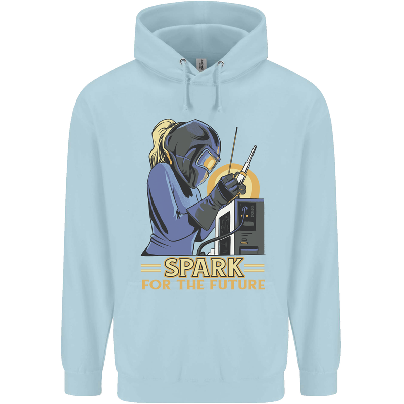 Future Spark Female Welder Welding Childrens Kids Hoodie Light Blue
