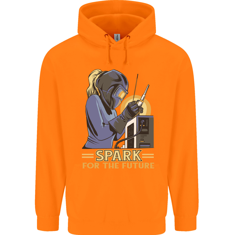 Future Spark Female Welder Welding Childrens Kids Hoodie Orange