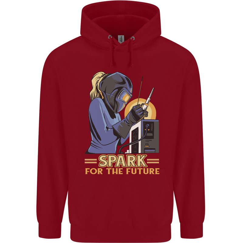 Future Spark Female Welder Welding Childrens Kids Hoodie Red