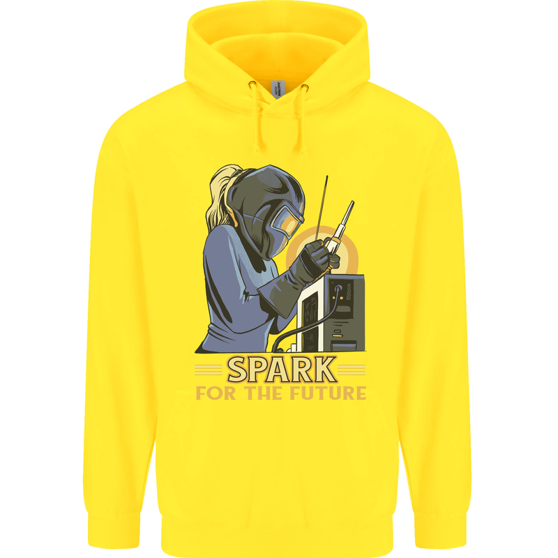 Future Spark Female Welder Welding Childrens Kids Hoodie Yellow