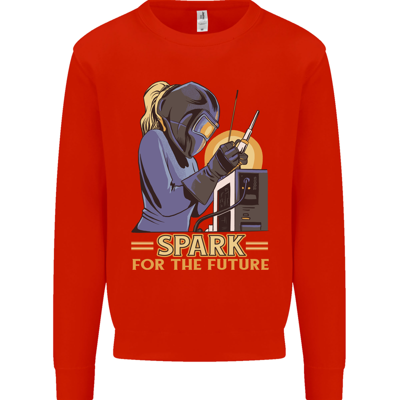 Future Spark Female Welder Welding Kids Sweatshirt Jumper Bright Red