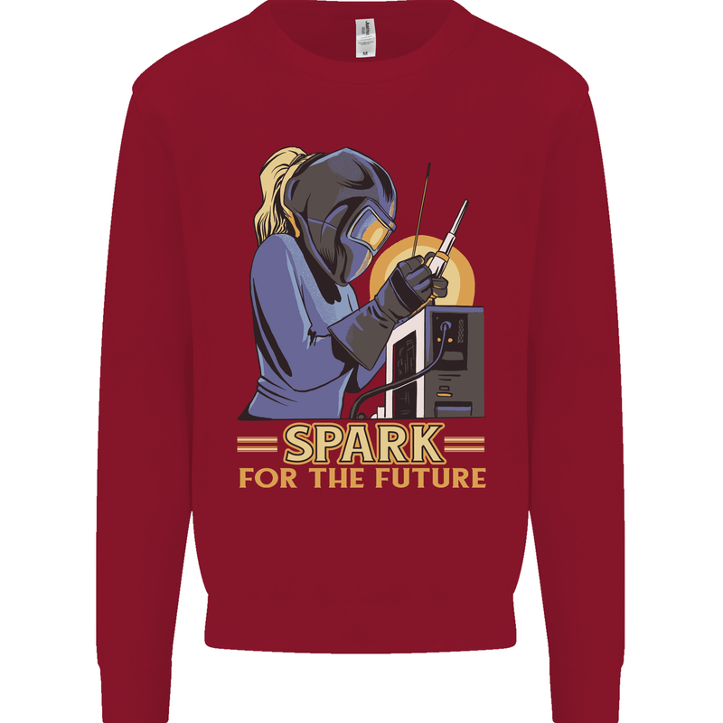 Future Spark Female Welder Welding Kids Sweatshirt Jumper Red