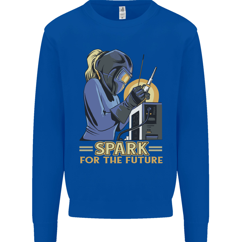 Future Spark Female Welder Welding Kids Sweatshirt Jumper Royal Blue