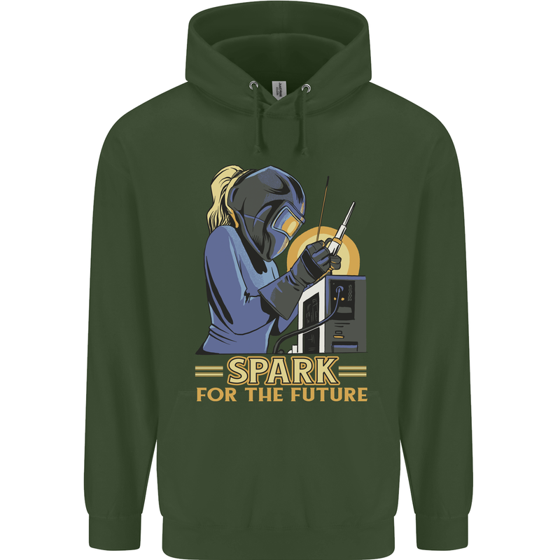 Future Spark Female Welder Welding Mens 80% Cotton Hoodie Forest Green