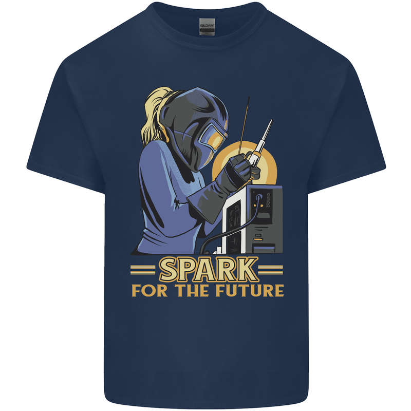 Future Spark Female Welder Welding Mens Cotton T-Shirt Tee Top Navy Blue