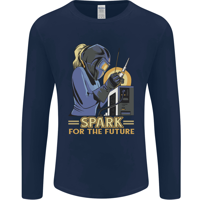 Future Spark Female Welder Welding Mens Long Sleeve T-Shirt Navy Blue