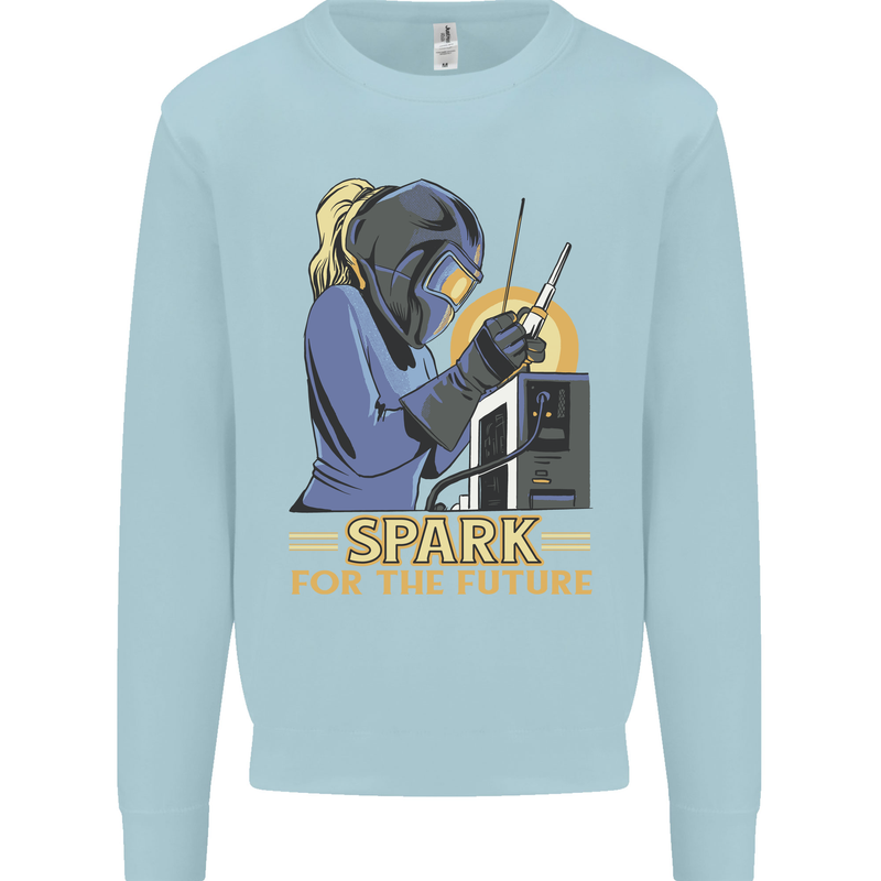 Future Spark Female Welder Welding Mens Sweatshirt Jumper Light Blue