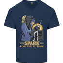 Future Spark Female Welder Welding Mens V-Neck Cotton T-Shirt Navy Blue