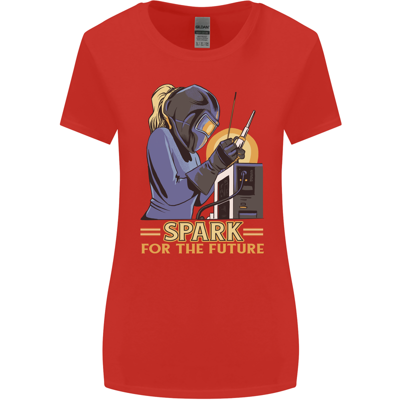 Future Spark Female Welder Welding Womens Wider Cut T-Shirt Red