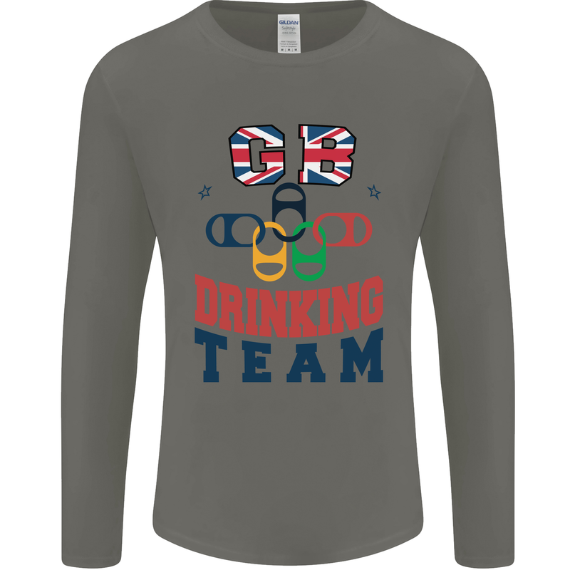 GB Drinking Team Funny Stag Do Doo Beer Mens Long Sleeve T-Shirt Charcoal