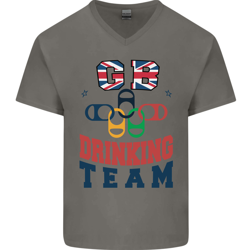 GB Drinking Team Funny Stag Do Doo Beer Mens V-Neck Cotton T-Shirt Charcoal