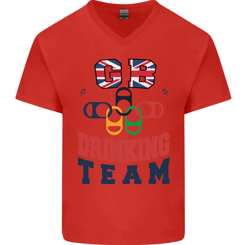 GB Drinking Team Funny Stag Do Doo Beer Mens V-Neck Cotton T-Shirt Red