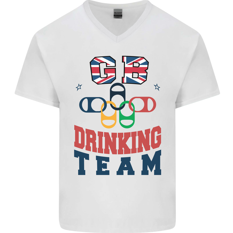 GB Drinking Team Funny Stag Do Doo Beer Mens V-Neck Cotton T-Shirt White