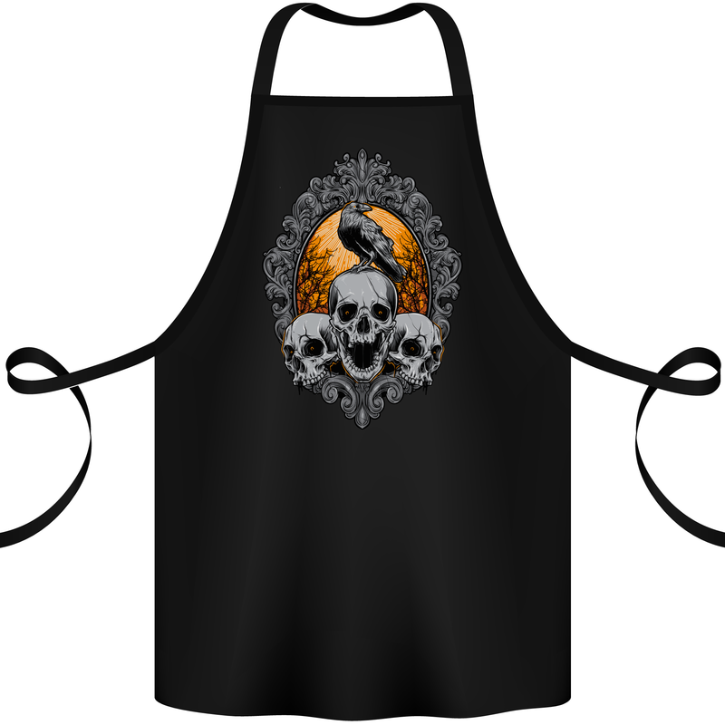 Gagak and Skulls Gothic Biker Crow Birds Cotton Apron 100% Organic Black