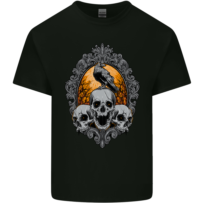 Gagak and Skulls Gothic Biker Crow Birds Mens Cotton T-Shirt Tee Top Black