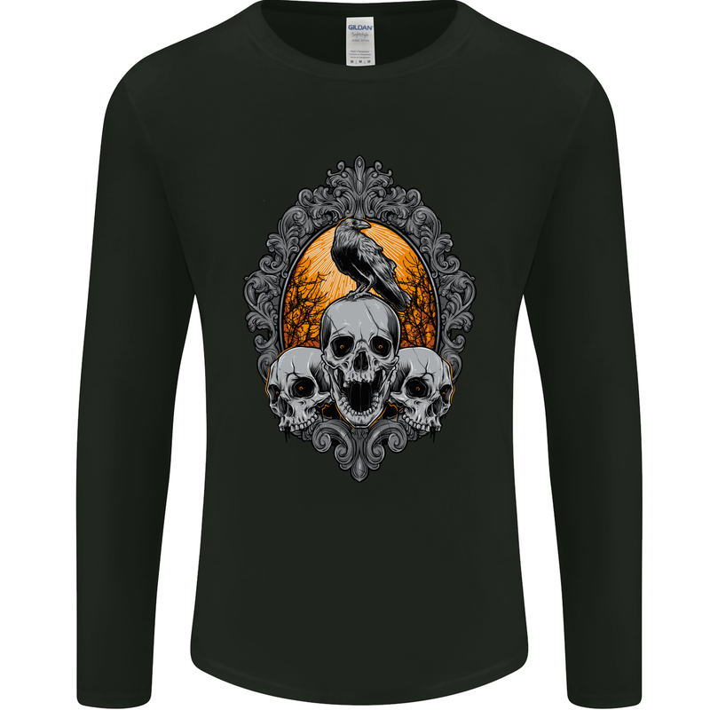 Gagak and Skulls Gothic Biker Crow Birds Mens Long Sleeve T-Shirt Black