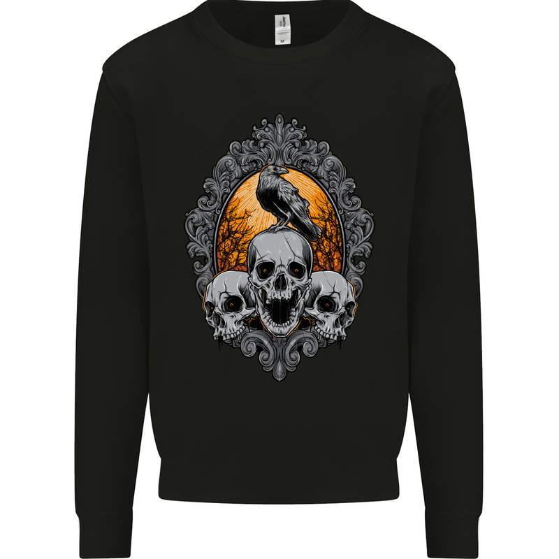 Gagak and Skulls Gothic Biker Crow Birds Mens Sweatshirt Jumper Black