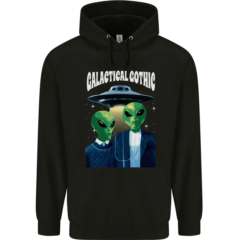 Galactic Gothic Funny Alien UFO Goth Mens 80% Cotton Hoodie Black
