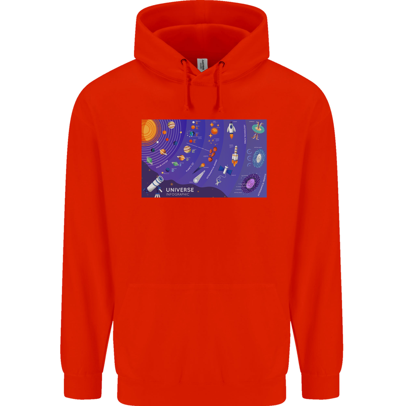 Galaxy Infographic Space Technology Planets Childrens Kids Hoodie Bright Red