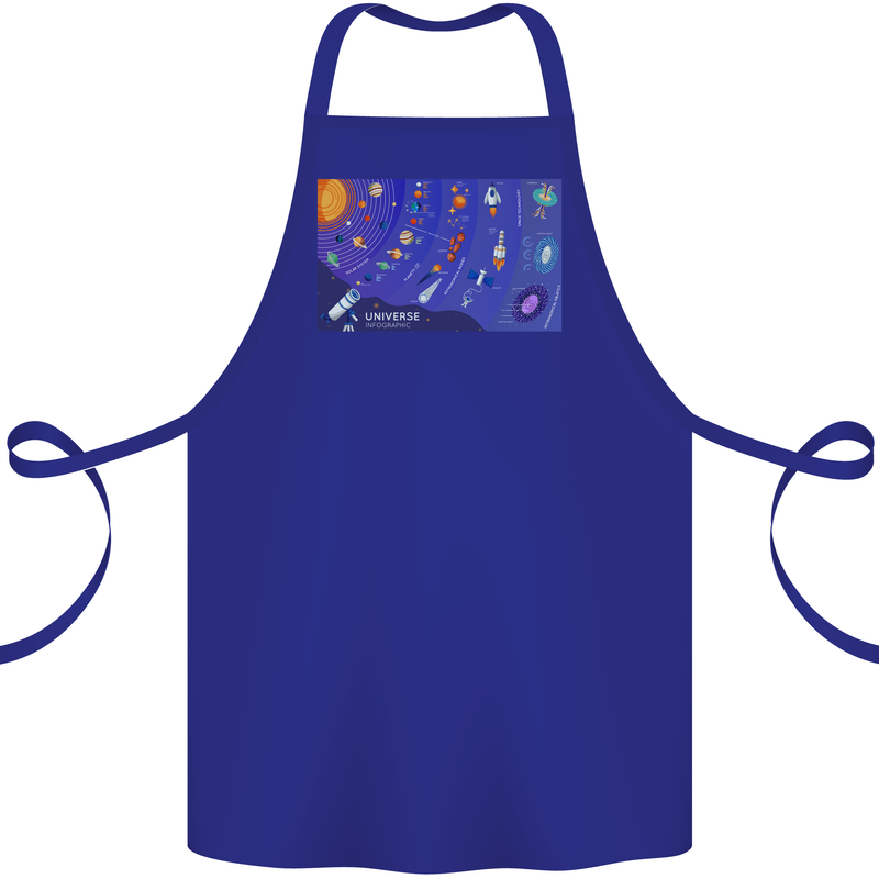 Galaxy Infographic Space Technology Planets Cotton Apron 100% Organic Royal Blue