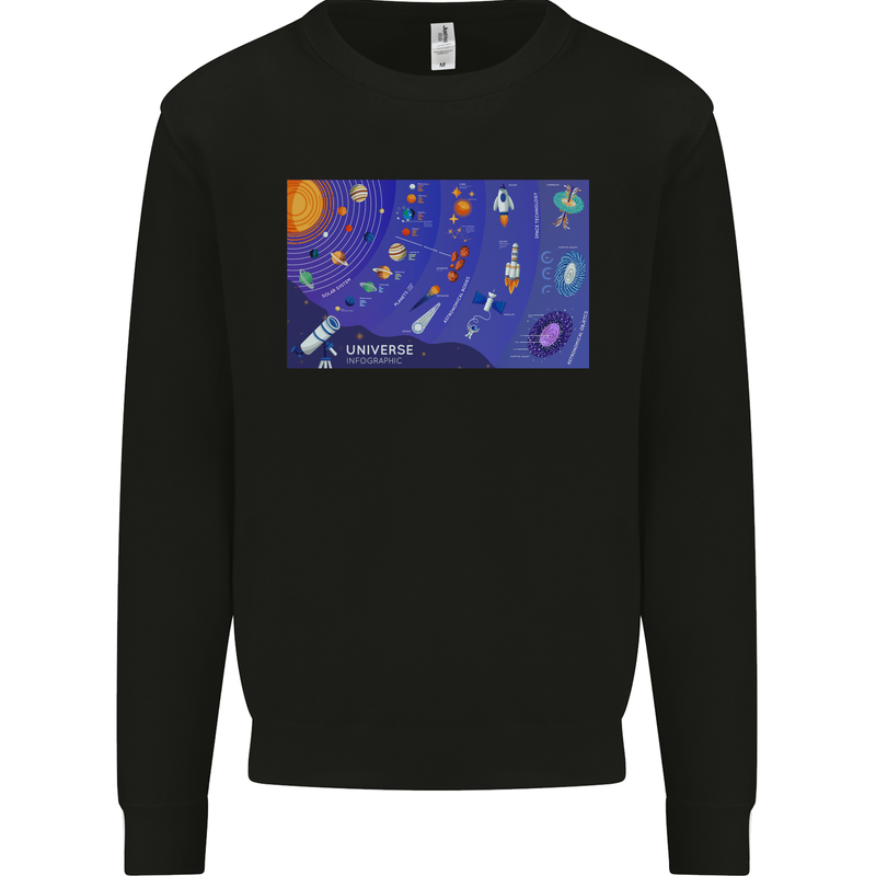 Galaxy Infographic Space Technology Planets Kids Sweatshirt Jumper Black