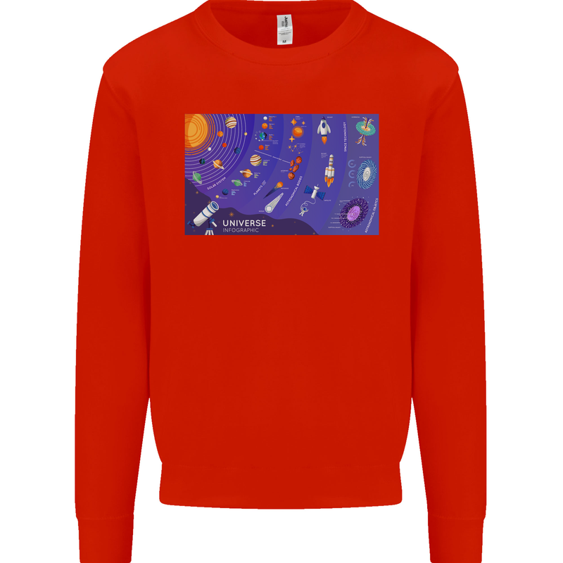 Galaxy Infographic Space Technology Planets Kids Sweatshirt Jumper Bright Red
