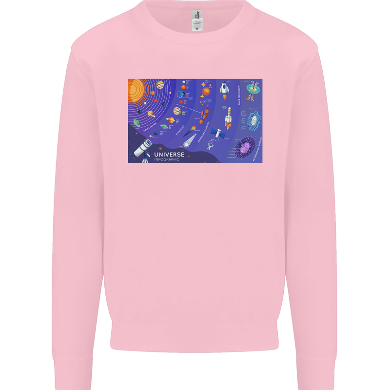 Galaxy Infographic Space Technology Planets Kids Sweatshirt Jumper Light Pink