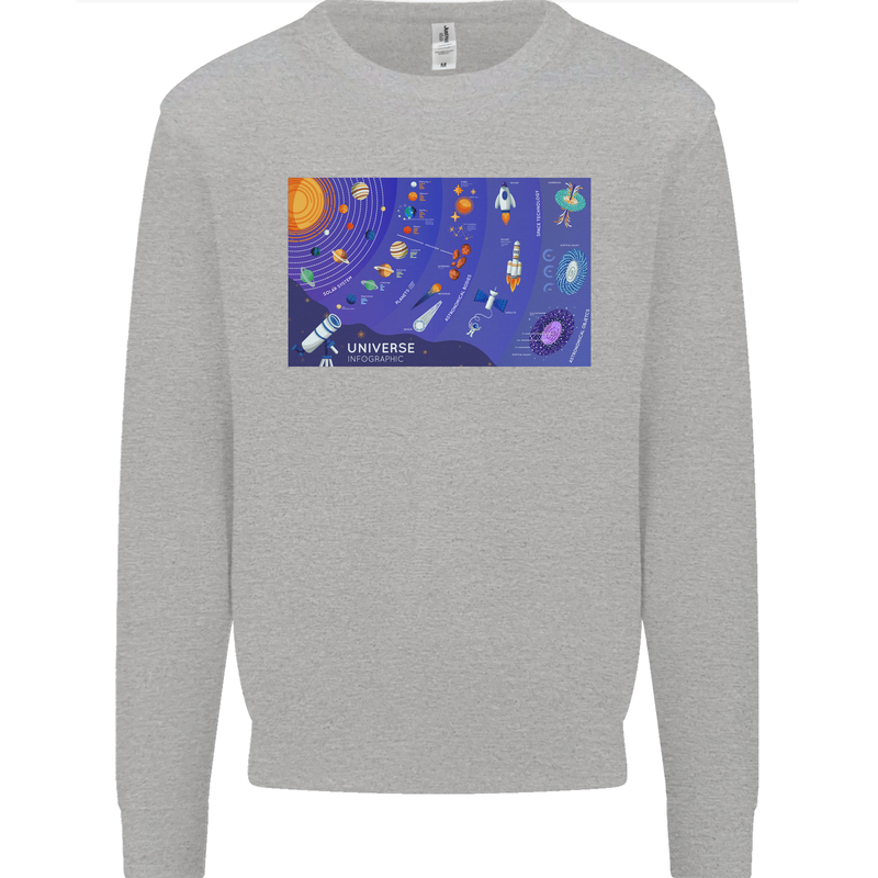 Galaxy Infographic Space Technology Planets Kids Sweatshirt Jumper Sports Grey