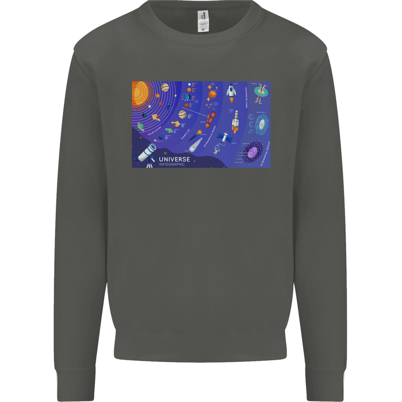 Galaxy Infographic Space Technology Planets Kids Sweatshirt Jumper Storm Grey