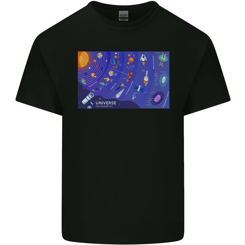 Galaxy Infographic Space Technology Planets Kids T-Shirt Childrens Black