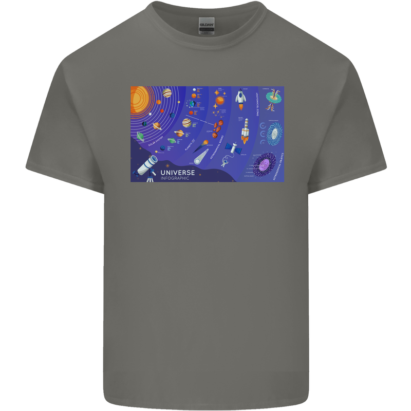 Galaxy Infographic Space Technology Planets Kids T-Shirt Childrens Charcoal