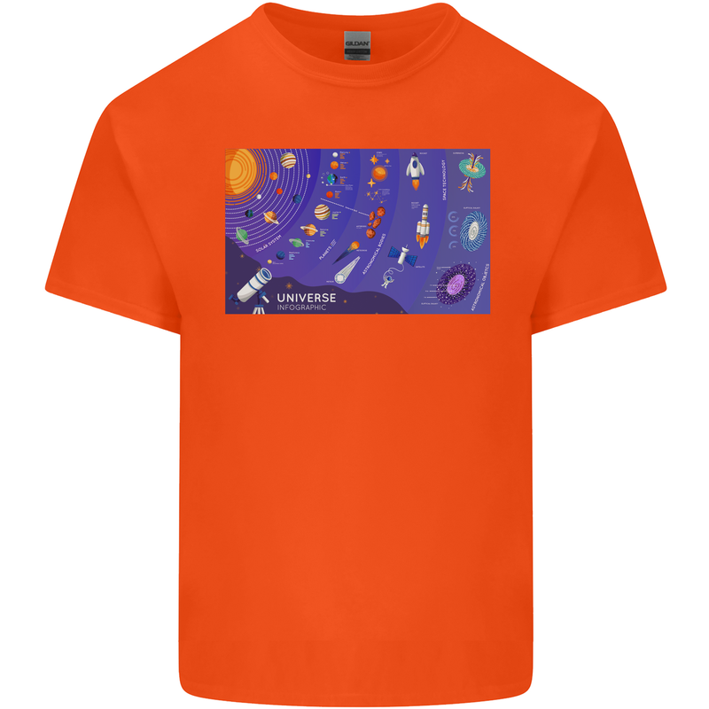 Galaxy Infographic Space Technology Planets Kids T-Shirt Childrens Orange
