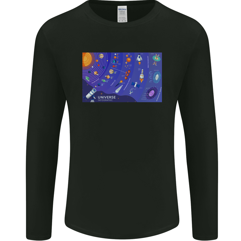 Galaxy Infographic Space Technology Planets Mens Long Sleeve T-Shirt Black